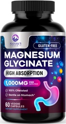 Magnesium Glycinate 500mg Capsules - Puro " Chelated for Max Absorption - Supports Muscle, Nerve " Heart Health, Sleep Support - Best Magnesium Pills Supplement for Whole Body Support - 60 cápsulas