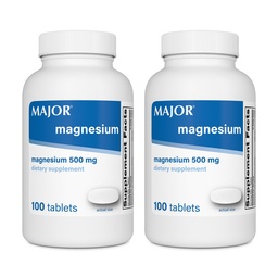 Major Magnesium 500mg - Magnesium Oxide Tablets - Dietary Supplement - 100 Count (2 Pack)