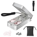 Pill Cutter para pequeñas y pequeñas pilas, plegador de aluminio profesional con dispositivo de centralización automática y 2 cuchillas de acero inoxidable reemplazables, separador portátil con caja PU (plata)