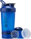 BlenderBottle Shaker Bottle con Organizador de Píldoras y Almacenamiento para Protein Powder, Classic V2 ProStak System, 22-Ounce, Blue