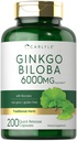 Carlyle Ginkgo Biloba Pills TEN 6000mg ANTE 200 Capsules Silencio con Bacoba Extract ← Extra Strength, Non-GMO y Gluten Free Herbal Supplement