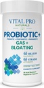 Vital Pro Naturals - Gas &amp; Bloating Probióticos + Prebióticos, Postbióticos, Parabióticos, Suplemento de Salud 4-en-1 para Adultos, Alta Potencia, 65 Estrenos, Una vez Digestivo diario y Soporte Inmunitario, 30 ct