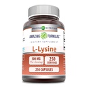 Fórmulas increíbles L-Lysine 500 Mg Amino Acid Suplemento TENIDO Capsules TENIDO NO GLUTEN-Free TEN Made in USA (1 Pack TEN 250 Conteo)