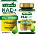 NAD+ Supplement 2000 mg - 120 Capsules True NAD+ & Resveratrol, NMN Alternative Supports Anti-Aging, Cellular Energy & Repair, Metabolism & Brain Boost for Men & Women