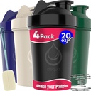 4 PACK, 20 oz Shaker Botellas con Wire Whisks para Protein Mixes Silencio Leakproof Blender Shaker Bottle Pack ← BPA-Free &amp; Dishwasher Safe ← Shaker bottles for shakeer Cups Bottle Pack