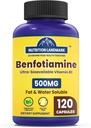 Benfotiamina, 500 mg, una forma grasa-soluble de tiamina, metabolismo saludable, vitamina ultra biodisponible B1, alta potencia, libre de gluten, no GMO, vegetariano, 120 cápsulas