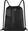 BeeGreen Black Drawstring Mochila Gym Bag Para Hombre Mujeres Cuerdas Deportes Mochila con Botella de agua Bolsillos de malla y 2 Bolsillo de bolsillo grande Cinch Sackpack Bolsa de trabajo 16" x 20"