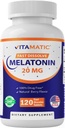 Vitamatic Melatonin 20mg for Sleep Support | Vegetarian, Non-GMO, Gluten Free | HIGH Potency 20 MG | Natural Berry Flavor 120 Fast Dissolve Tablets