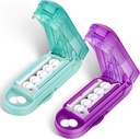 DUBSTAR 2PCS Pill Cutter Splitter for Small and Tiny Pills, Multiple Pill Cutters for Small or Large Pills, Ajustable Pill Splitter with Centering Device and Blade Guard (Purple+Cyan)