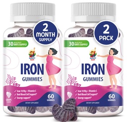 SUNNY SAM Iron Gummies for Kids &amp; Adults - Vitaminas de hierro con vitamina C, 10 mg por ser - Chewable Fruit Gummy for Immune Support Red Blood Cell Production