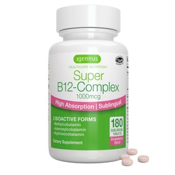 Igennus Sublingual Vitamina B12 Complejo 1000mcg, Metilcobalamina metillaminada, Adenosylcobalamin & Hydroxocobalamin, Alta absorción &amp; Limpia, 180 Servimientos, Libre de azúcar &amp; Vegan