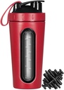 Botella Protein Shaker, Copa de Acero Inoxidable, Botella de agua de mezclador deportivo, Ventana Visible, Leak Proof, No BPA con bola de mezcla para ejercicios de gimnasio, 28 onzas, rojo