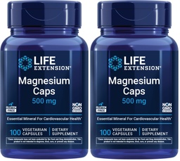 Extensión de la vida Caps de magnesio, 500 mg, óxido de magnesio, citrato, sucinto, salud cardíaca, huesos saludables, apoyo metabolismo, 100 cápsulas vegetarianas (Pack of 2)
