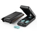 Pill Cutter con dispositivo de centralización automática, divisor de aluminio con cuchilla inoxidable 316L, caja de cuero genuino, Divisor de almohadilla profesional para cortar pequeñas o grandes píldoras (negro)