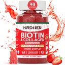 Hair Skin and Nails Gummies, 10000mcg Biotin Collagen Gummies for Women & Men, Vitamin Supplements Supports Faster Hair Growth, Stronger Nails, Healthy Skin, Strength Bone, 90 Gummies