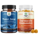 Bundle of Water Away Fluid Retention with Dandelion Leaf Extract " Green Tea for Bloating Relief and Turmeric Gummies for Adults Peach Flavor - Turmeric Curcumin with Black Pepper Extract and Ginger