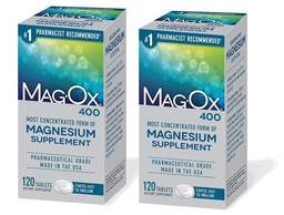 Mag-Ox 400 Suplemento dietético de magnesio, 483 mg Oxido de magnesio, Grado farmacéutico, 120 Conde, (Pack de 2)