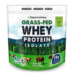 Opportuniteas Grass Fed Whey Isolate Protein Powder - Unflavored 28g Protein Powder Sin Sweeteners artificiales, Vacas sin hormonas, No GMO - 2.5lb
