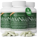 MemNivia Brain Supplements for Memory & Focus TENIDO Fórmula de células madre de doble sabio con Cognivia®, Bacopa, Holy Basil &amp; Ginger TEN Respuesta clínicamente Probada a la Claridad Mental TEN 180 Capsules (3 Botellas)