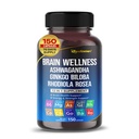 Cerebro Wellness Ginkgo Biloba Rhodiola Cordyceps Chamomile Ashwagandha Gotu Kola Bacopa Rosemary Holy Basil Black Pepper -150 Capsules- Made in USA
