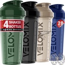 VELOMIX -4 PACK- 28 oz Shaker Cups for Protein Shakes - 4x Wire Whisk  Leak Proof Protein Shaker Botellas para Protein Mixes ← Protein Shaker Bottle Pack ← Mixer for Protein Shakes (Forest Edge)