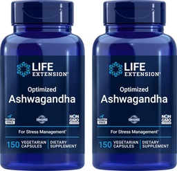 Ampliación de vida Optimizada Ashwagandha, 150 Veg Caps (Pack of 2) - Non-GMO, Gluten Free, Vegetarian Capsules