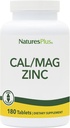 NaturesPlus Cal/Mag/Zinc - 1,000 mg Calcio, 500 mg Magnesio, 75 mg Zinc - 180 Tablas Vegetarianas - Suplemento Mineral Multi, Apoyo Hueso, Corazón & Immune Salud - Gluten-Free - 45 Serviciones