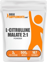 BulkSupplements.com L-Citrulline Malate 2:1 Powder - Nitric Oxide Boost, Citrulline Malate Supplement - Unflavored & Gluten Free - 3g por Servings, 500g (1.1 lbs) (Pack of 1)