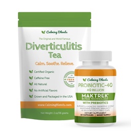 CALMING BLENDS Digestive Support Tea & Probiotic Supplement (40 Billion CFU, 60 Capsules) | Herbal Tea and Probiotic Duo for Digestive Comfort & Gut Health