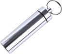 Caja pequeña depiladora portátil de plata Keychain, Aleación de aluminio Mini píldora Organizador Case Container for Purse,Waterproof Metal Pill Holder Medicine Bottle for Outdoor Camping Travel Personal Pill Organizers