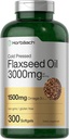 Horbäach Flaxseed Oil Softgel Capsules 3000mg  vírgenes 300 Conde Silencio High Potency  with Omega 3 6 9 ← Non-GMO, Gluten Free ← Cold Pressed Flax Seed