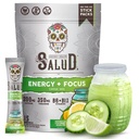 Salud 2-in-1 Energy Drink Powder + Focus, Cucumber Lime, Organic Caffeine, B6 + B12, Theanine, Clean Energy Drink Packets, Agua Fresca Mix, Non-GMO, Gluten Free, Vegan, 1g of Sugar, (15 Servings)